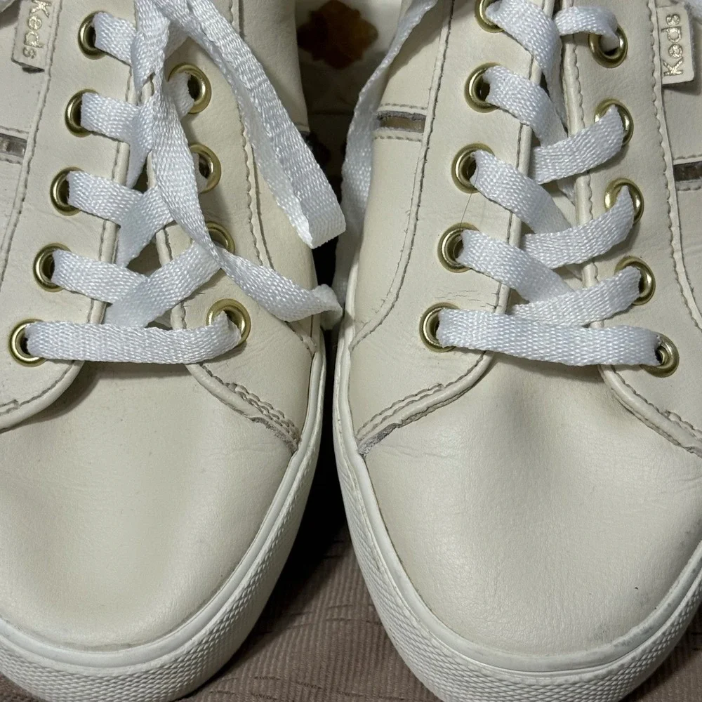 Keds Womens WH68090 Cream Gold Leather‎ Platform Sneakers Size 7.5